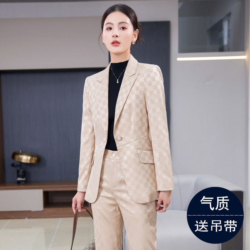 粉色格子西装套装女2024新款气质职业正装高级感超好看小西服外套