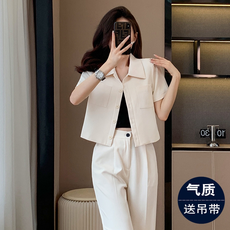 白色西装外套女夏季薄款高级感职业装2024新款小个子短袖西服套装 - 图0