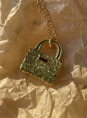 外贸出口单 黄铜镀金很绿的书包锆石项链 青岛饰品k系列