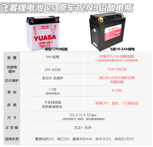 12V摩托车电瓶飞客锂电池宗申赛科龙RX1/S/ZS150/ZS200锂电通用 - 图1
