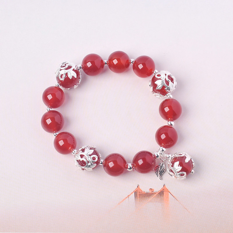 天然红玛瑙水晶纯银转运红色 晶柜手链