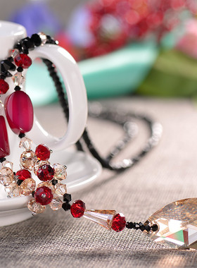 晶柜奥地利粉水晶长款百搭毛衣链