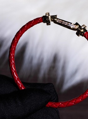 高端香港高定厚镀18k真金真皮带钻马蹄扣手镯时尚百搭