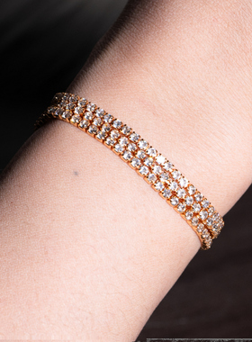 厚镀18K玫瑰金爆闪超闪三排钻叠搭手链简约大气