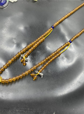 玉翔玉业 8毫米108颗哑光磨砂宝蓝色琉璃佛珠念珠 琥珀色佛珠手串