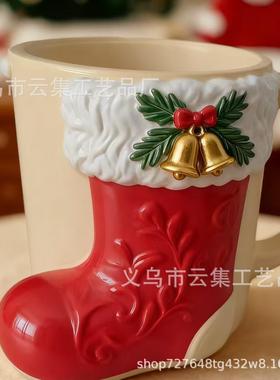 出口新品陶瓷圣诞姜饼人马克杯立体浮雕造型咖啡杯手绘水杯