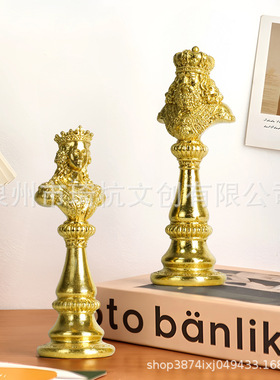 跨境新品国际象棋摆件黑白金银西洋人像小棋子摆设家居桌面装饰品
