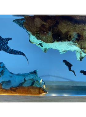 鲸鲨和潜水员 树脂夜灯 水肺潜水深海探索个性化木灯家居装饰礼物