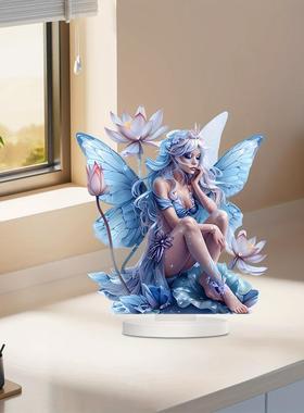 跨境优雅花仙与莲花幻想标牌带底座亚克力标牌励志桌面摆件牌家庭