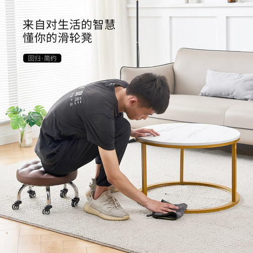 滑轮矮凳家用儿童带娃学步可移动万向轮垫脚凳美缝擦地静音圆椅子 - 图3