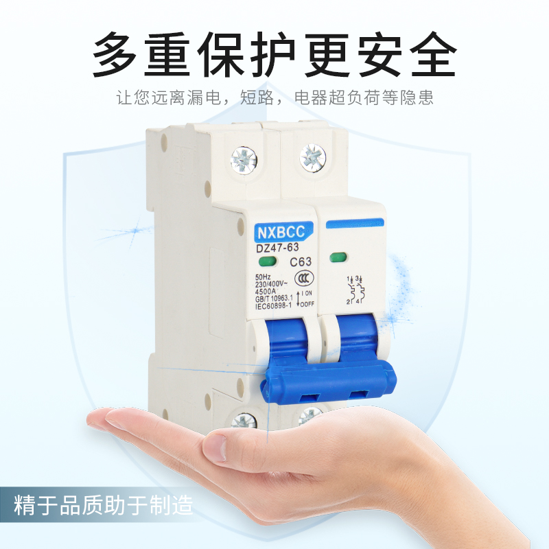 工厂促销1P空气开关2P家用32a63a三相3P断路器DZ47空开4P100A总闸 - 图0
