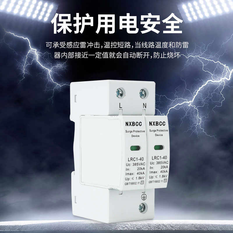 二级浪涌保护器4P电源防雷器家用220V 2P避雷器电涌开关40KA 20KA - 图0