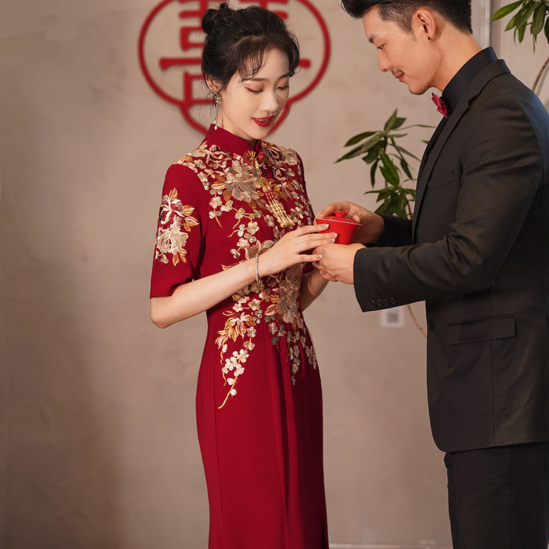 中式旗袍新娘红色2021新款敬酒服 诺思美尔礼服/晚装