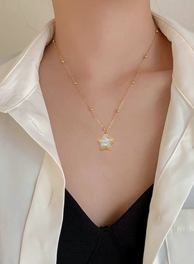 女网红锁骨链星星人鱼姬个性极简风炉内真金项链