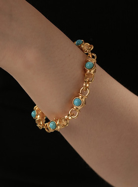 中古Vintage拼接彩色几何琉璃手链项链法式ins宫廷仿松石高级感