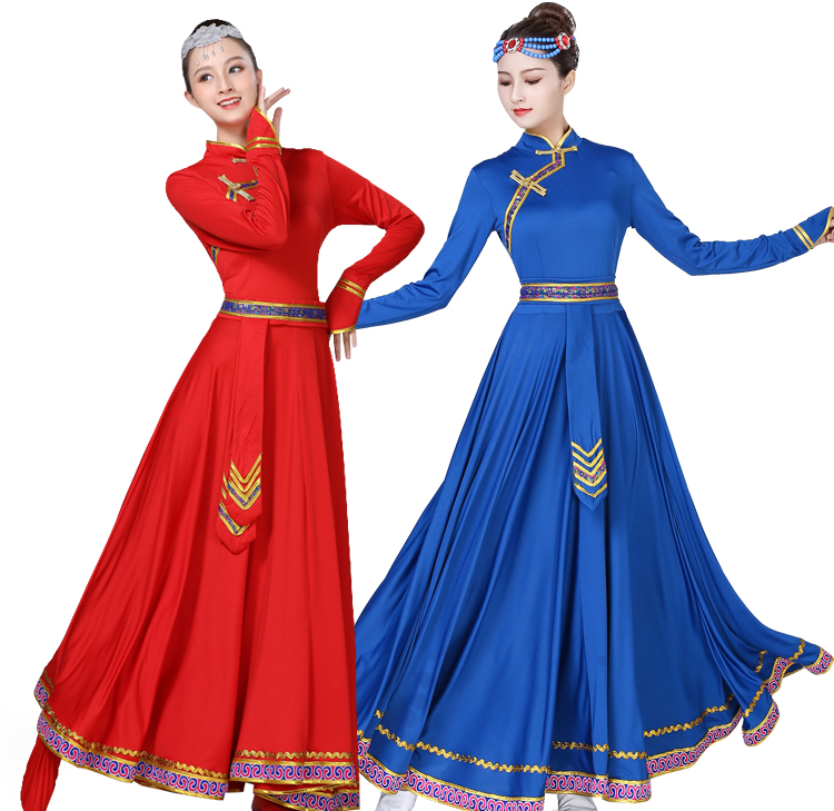 新款蒙古舞蹈服女装少数民族演出服装大摆裙成人蒙族舞表演服长款 - 图3