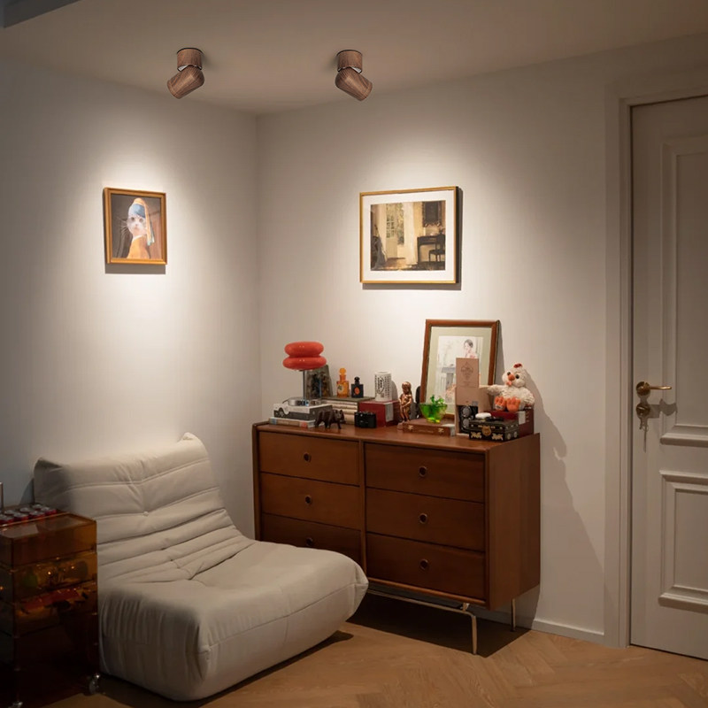 中古风胡桃木色明装防眩射灯家用客厅全光谱高显护眼可调节吸顶灯,淘宝优惠券,粉丝福利购,淘宝优惠卷