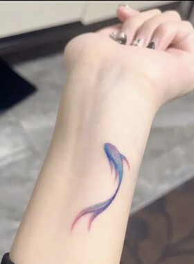 鱼鲤鱼锦鲤纹身贴 蓝色唯美锁骨手腕小清新防水纹身贴