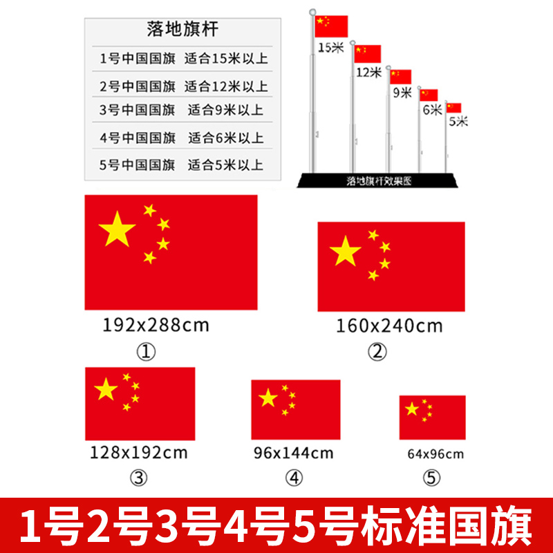 1号标准国旗5号防水国旗3号国旗五星红旗国旗国旗4号国旗红旗装饰国旗道具1号大国旗2号国旗手持国旗旗杆 - 图2