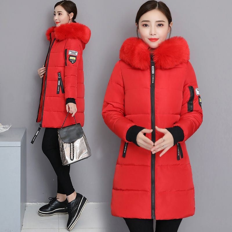棉服女大毛领外套修身显瘦棉衣中长款大码棉