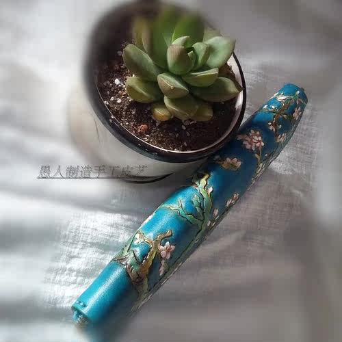 定制  手工 进口 雕刻 植鞣皮 梵高杏花 手包 - 图2