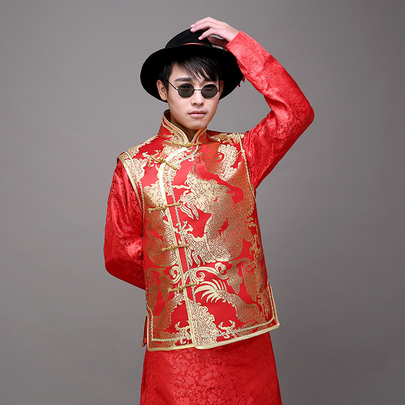 秀禾服男装中式结婚礼服红色新郎敬酒服秀和服马褂唐装古装男摄影,淘宝优惠券,粉丝福利购,淘宝优惠卷