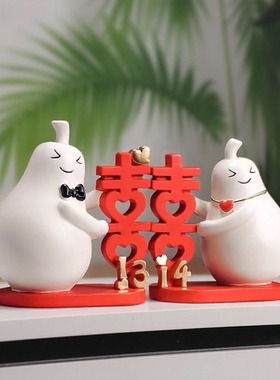 喜字抱抱梨永不分梨摆件结婚送礼