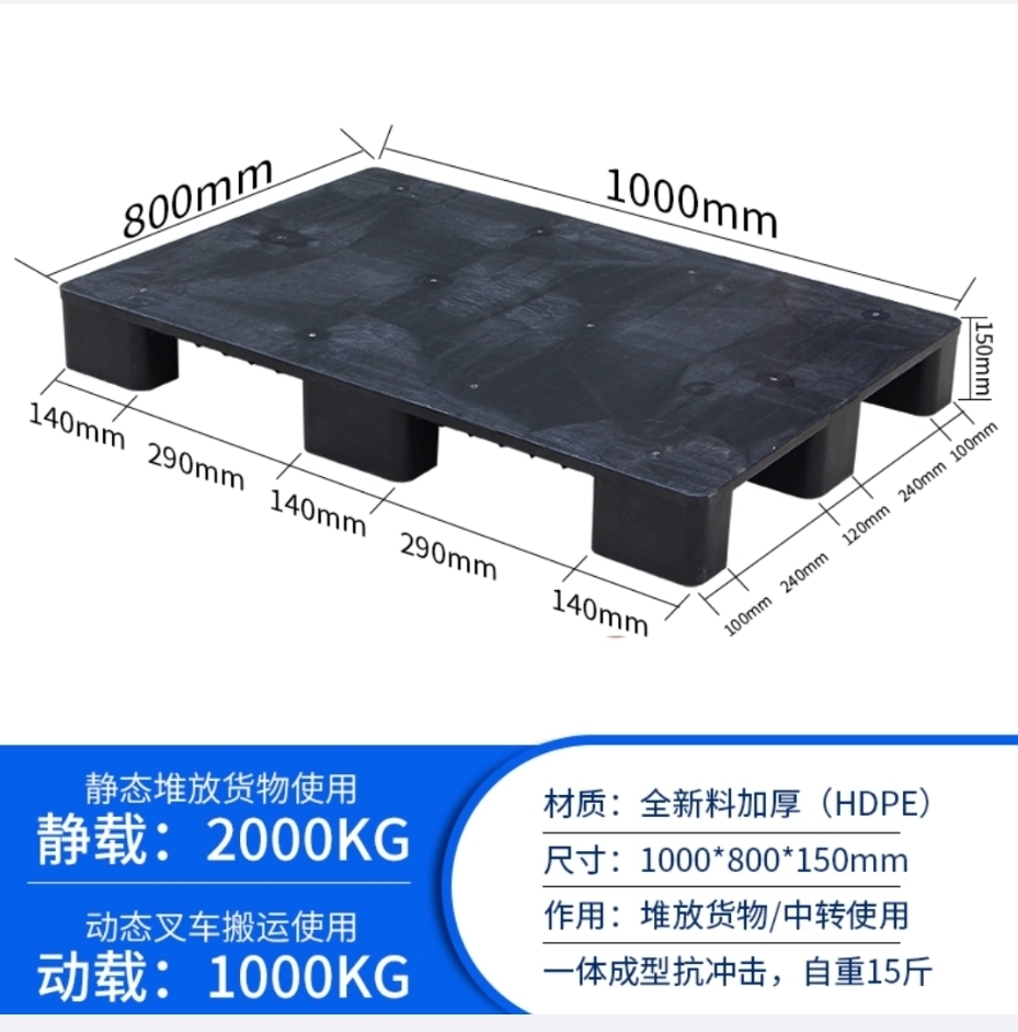 黑色塑料地脚板长1米x80仓库地垫商场超市塑料托盘80*60防潮垫板 - 图0