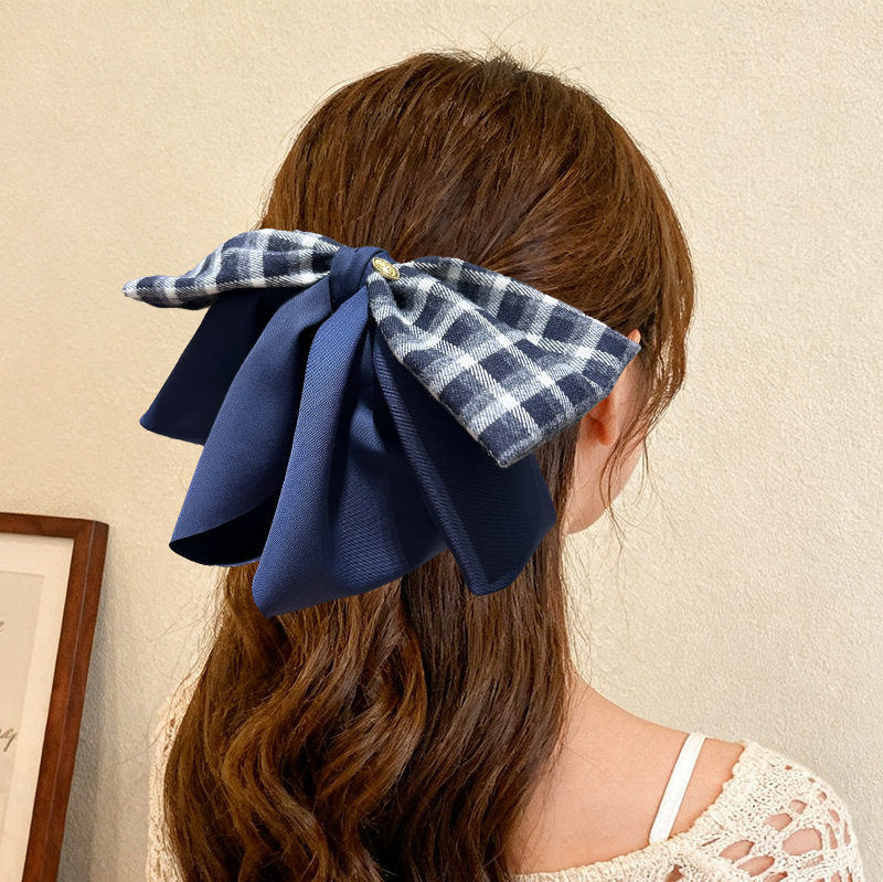 韩版格子蝴蝶结抓夹感复古后脑勺半扎发马尾夹气质显发量发夹,淘宝优惠券,粉丝福利购,淘宝优惠卷