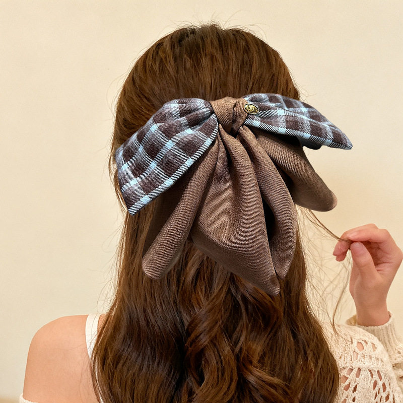 韩版格子蝴蝶结抓夹感复古后脑勺半扎发马尾夹气质显发量发夹,淘宝优惠券,粉丝福利购,淘宝优惠卷