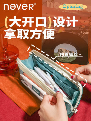 never巨能装3.0笔袋超大容量复古美式风多功能小众冷门透明ins - 图0