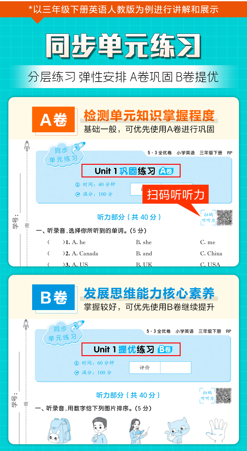 2024新版53全优卷一1二2三3四4五5六6年级下册上册试卷测试卷全套小学语文数学英语人教版苏教版同步专项训练练习册5.3五三天天练主图3