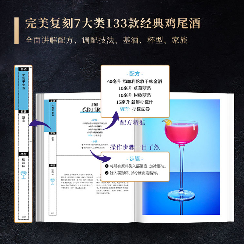 杯中百年 133款经典鸡尾酒和背后的故事 调酒秘笈全公开鸡尾酒 鸡尾酒配方调配技法基酒杯型家族历史典故书 新手学调酒入门书籍 - 图2