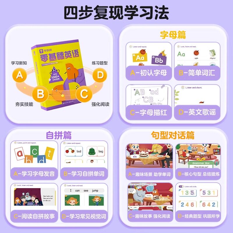 学而思零基础英语套装哈佛外教英语天天练小学英语入门学习强化训练字母单词记背自然拼读内含1000+分钟视频教学课程英语秘籍正版