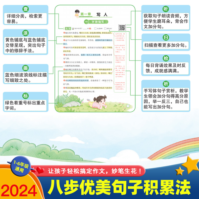 作文加分句优美句子积累大全 一二三四五六年级人教版黄冈小学语文修辞手法专项句式强化训练每日好词好句好段加分句仿写技巧素材