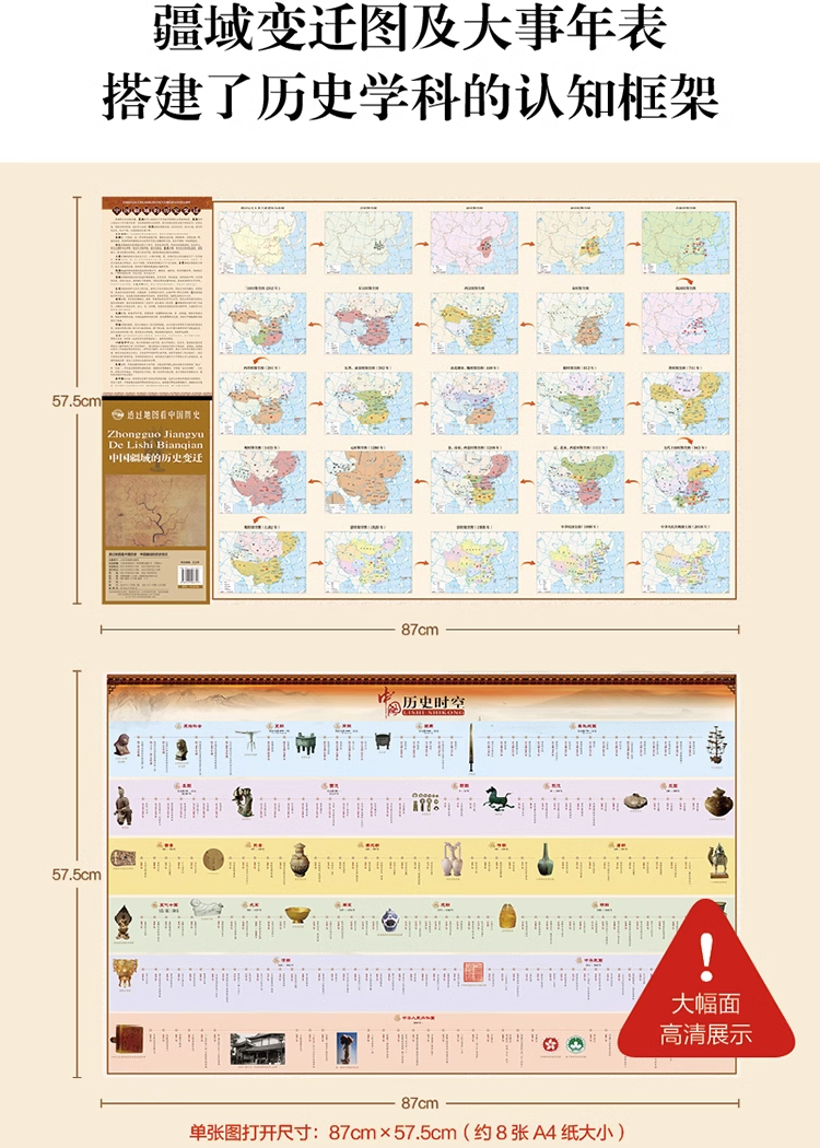 【共2张】透过地图看中国历史 中国疆域的历史变迁地图 朝代发展顺序历史发展脉络历史重大事件 新版北斗地图儿童挂图学生专用 - 图2