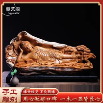 Imperial Art Cabinet Root Carving Taiko Cliff Berching Buddha Pendulum Pieces Natural Bicolor Material With Type Hand Carved Handicraft Matching Base