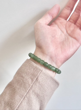 天然和田玉手串碧玉猫眼手串点墨果绿湖水绿极限弧直切新中式保真