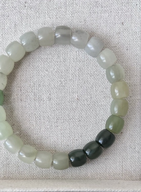 天然和田玉手串青花白玉青玉渐变手串多宝直切新中式国风百搭保真