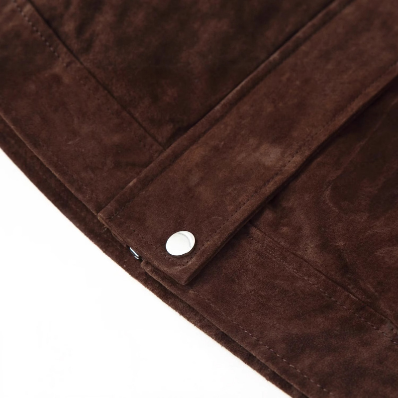 跨境欧美女装速卖通爆款口袋饰反绒皮飞行员夹克外套 - 图2