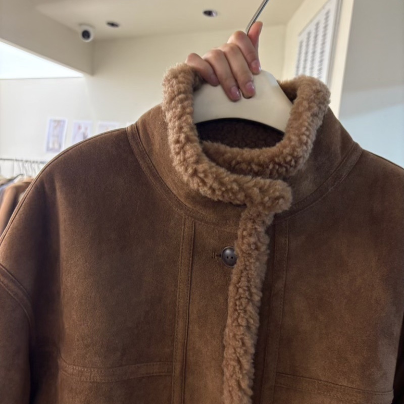 年轻款羊剪绒羊羔毛皮草外套女小个子立领保暖皮毛一体毛毛外套 - 图0