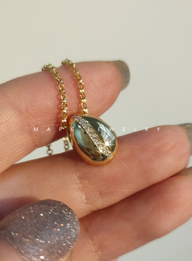 MAPG悠长假期咖啡豆镶嵌项链法式复古精致S925纯银镀金色吊坠高级