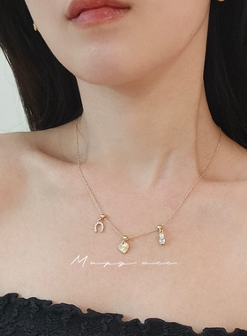 MAPG复古爱心马蹄锆石吊坠项链字母可爱通勤气质百搭礼物26年新款