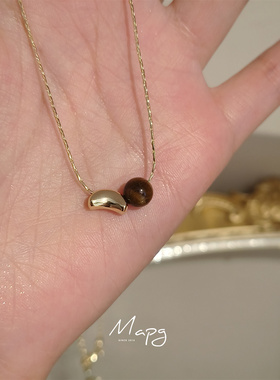 MAPG法式简约小金豆虎眼石项链叠戴小众高级感2025年新款锁骨链女