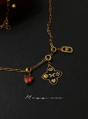 复古滴油四叶花吊坠项链不褪色