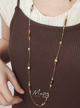 法式复古棕色虎眼石项链