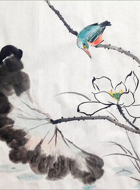 手绘水墨荷花国画清廉书画莲花宣纸小写意花鸟玄关书房新中式挂画