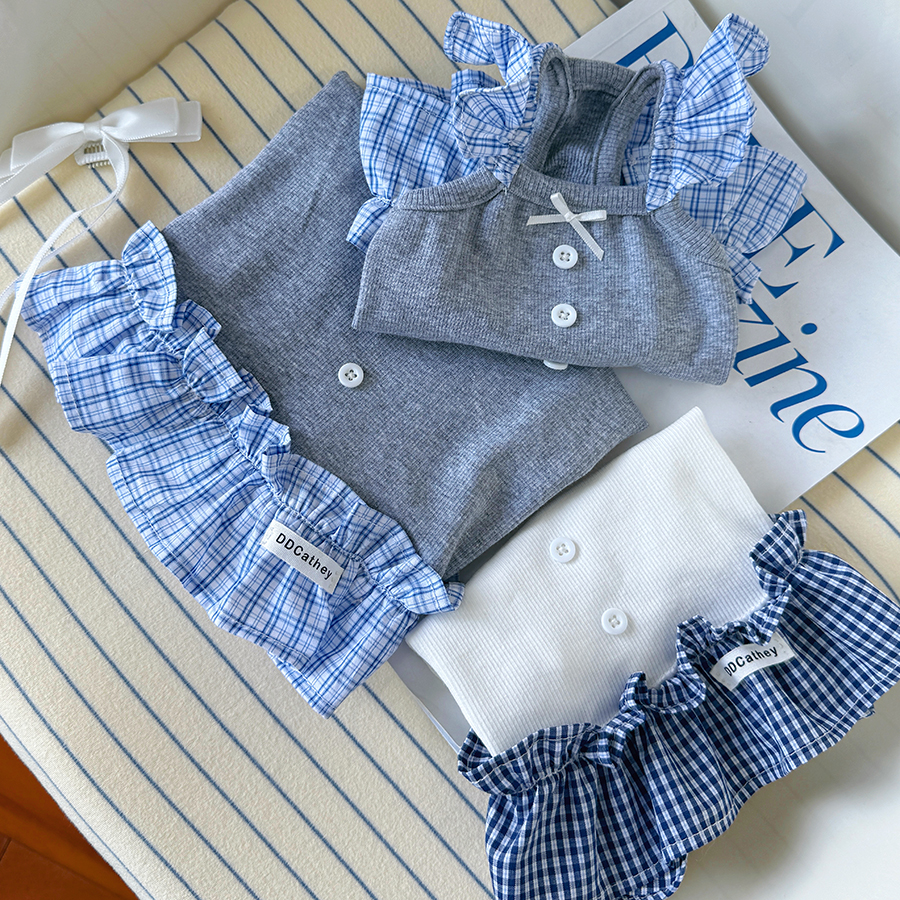 袋袋猫 格纹花边miu系宠物吊带裙 小型犬狗狗纯棉可爱秋季衣服 - 图2