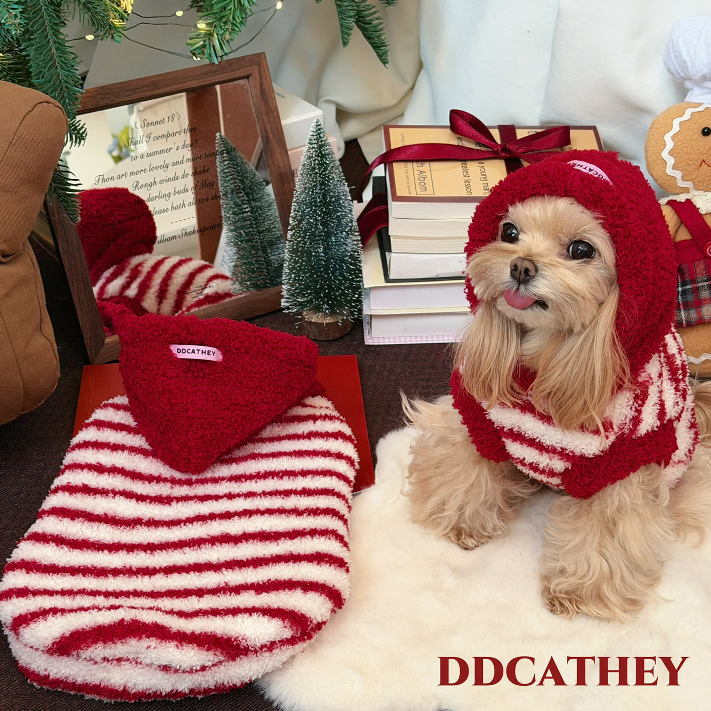 袋袋猫 小红帽绒绒衣 圣诞新年宠物棉衣比熊狗狗冬季喜庆拜年衣服,淘宝优惠券,粉丝福利购,淘宝优惠卷