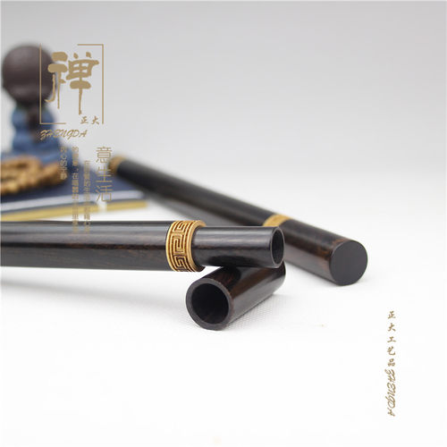 正大 创意黑檀木镶黄杨木雕刻回纹长款拔口线香筒 木质香 卧香盒 - 图1